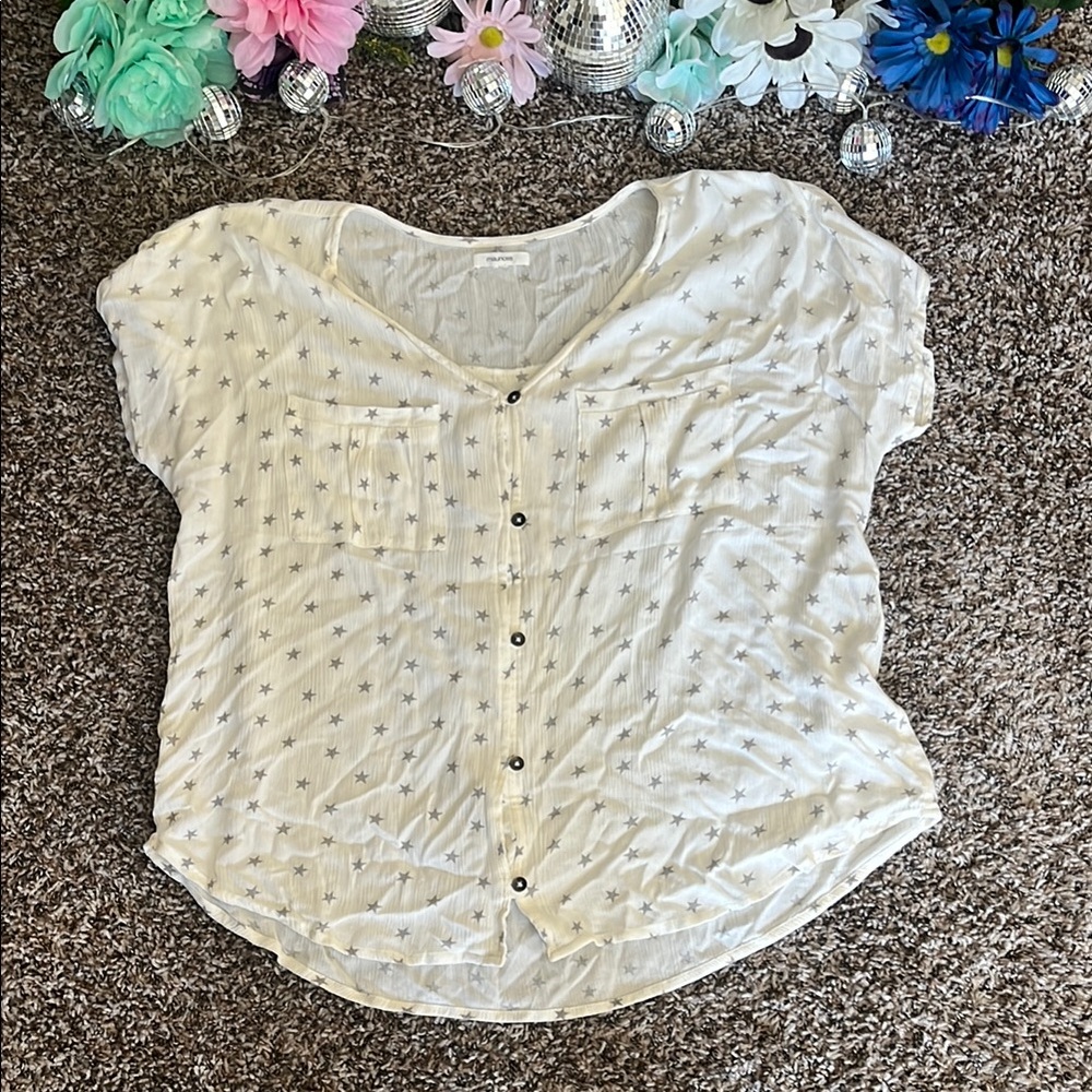 White Star-Patterned Women's Top